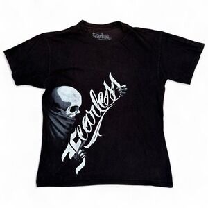 Fearless Black Graphic Tee Adult Size Medium Skull Grunge Goth T-Shirt Y2K USA
